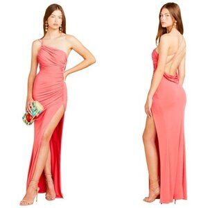 KATIE MAY Winnipeg One Shoulder Ruched Knit Gown in Coral Size Large